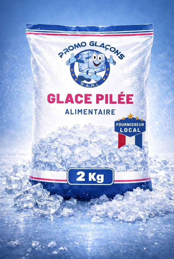 Gamme de glace pilée alimentaire en sacs de 2, 5, 10 et 20 kg